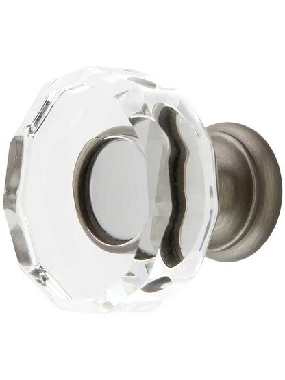 Lowell Crystal-Glass Cabinet Knob - 1 3/8 inch Diameter in Antique Pewter.
